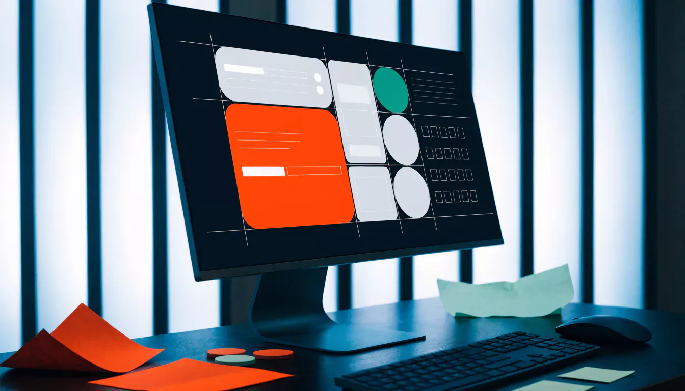 Konzeptioneller digitaler Arbeitsplatz mit übersichtlichem Interface-Raster