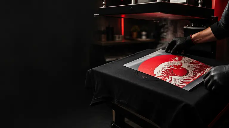 DTF-Transfer auf einem schwarzen T-Shirt – KI-Visualisierung