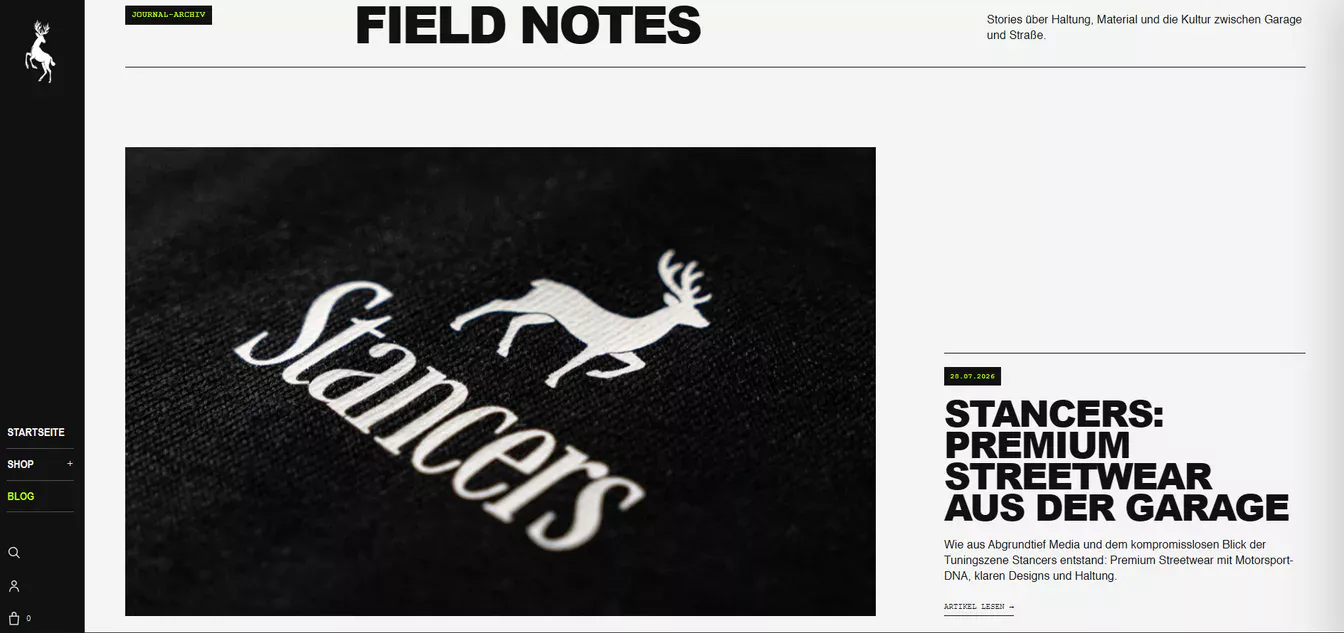 Stancers Field Notes mit besticktem Textil, Hirsch-Signet und Journal-Ansicht