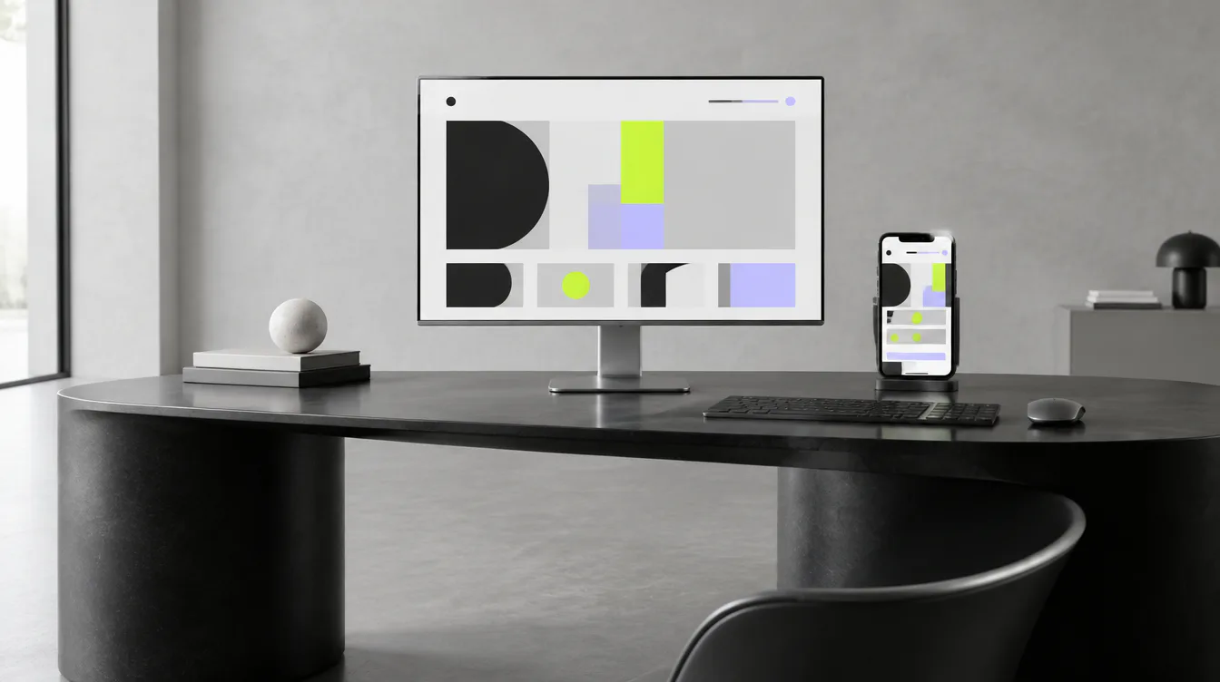 Moderner Arbeitsplatz für die Entwicklung einer Unternehmenswebsite – KI-Visualisierung